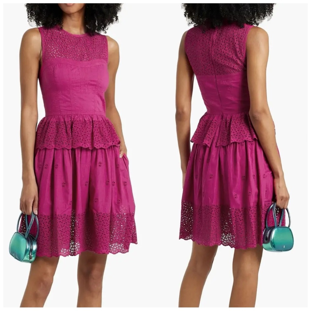 Ulla Johnson Magenta Eyelet Cotton Midi Dress